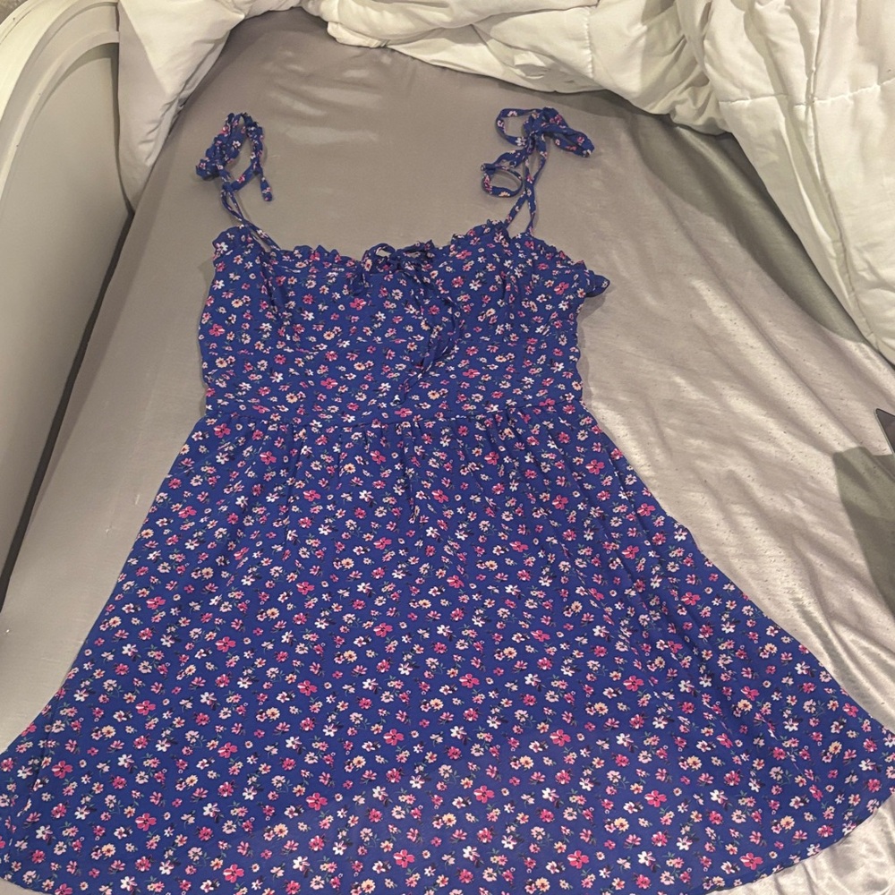 Floral Blue Sundress with Adjustable Straps